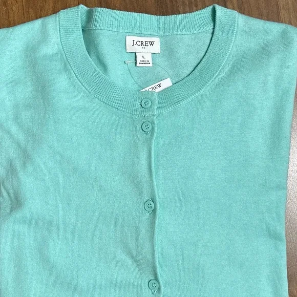 J. Crew Green Long Sleeves Cardigan Sweater Classic Knit Size L - Picture 2 of 10